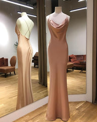 Long Satin Draped Top Sheath Corset Prom Dresses Backless Mermaid Gowns outfit, Prom Dress Long Sleeved